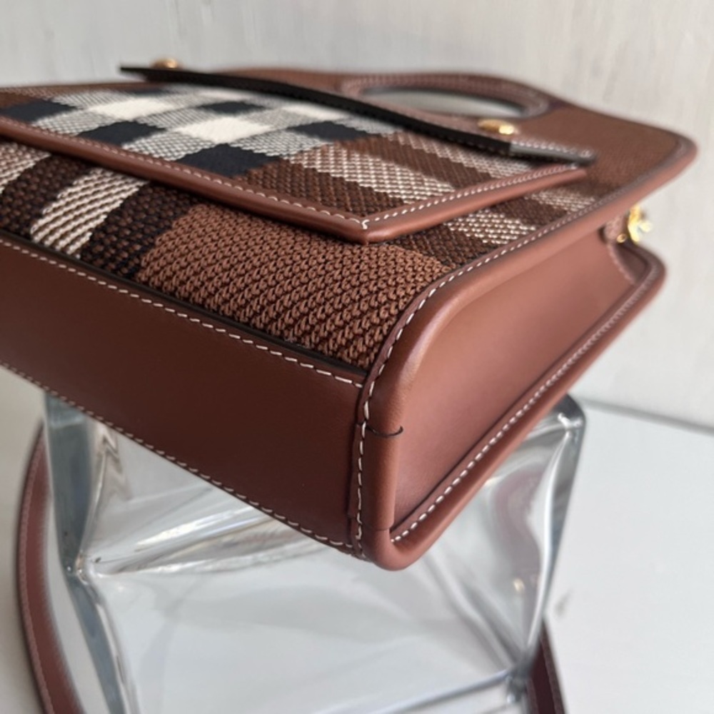 BURBERRY Mini Check Jacquard Pocket Bag- Dark Birch Brown - Picture 9 of 14